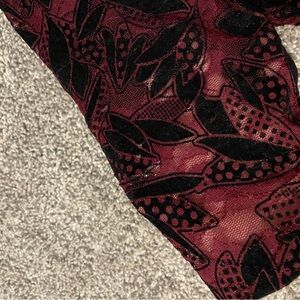 Anthropologie/Maeve red and black velvet and lace knee length dress